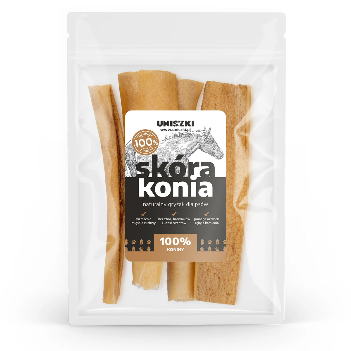 Pochúťka z konskej kože pre psov UNISZKI 100 g