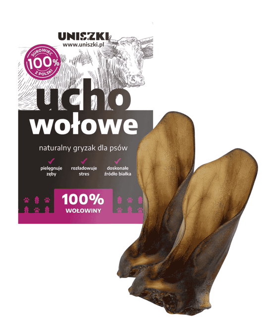UNISZKI pochúťka z hovädzieho ucha pre psov, 10 ks. veľké balenie